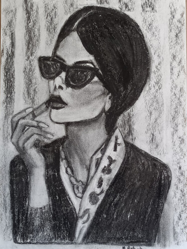 图画 标题为“Charcoal lady” 由Marit Refsnes, 原创艺术品, 木炭