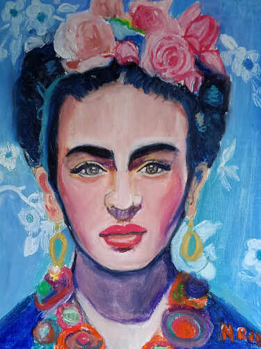 Painting titled "Blue Frida" by Marit Refsnes, Original Artwork, Pastel
