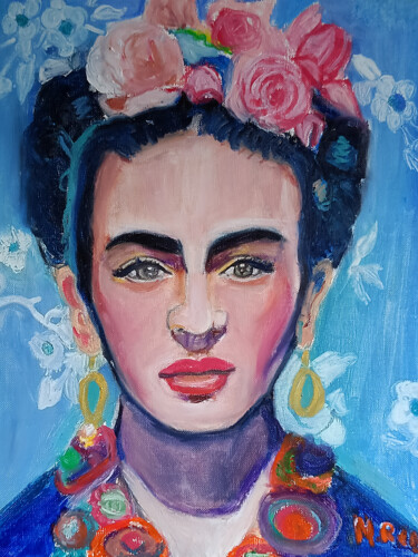 "Blue Frida" başlıklı Tablo Marit Refsnes tarafından, Orijinal sanat, Pastel Ahşap Sedye çerçevesi üzerine monte edilmiş