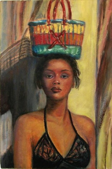 Painting titled "Jóven africana" by Regaliza, Original Artwork, Oil