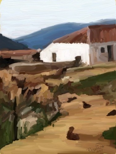 Painting titled "Cabaña de cabras" by Regaliza, Original Artwork, Oil