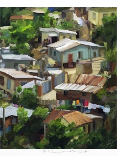 Painting titled "Chabolas en Jamaica" by Regaliza, Original Artwork, Oil