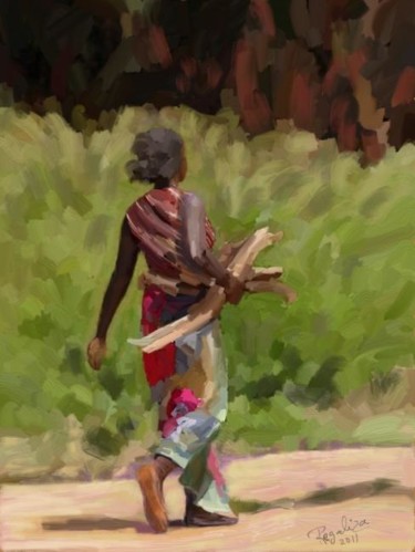 Pintura titulada "Mujer trabajando en…" por Regaliza, Obra de arte original, Oleo