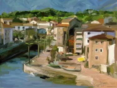 Schilderij getiteld "Puerto de Llanes" door Regaliza, Origineel Kunstwerk, Olie