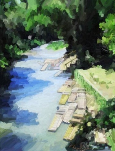 Painting titled "Puerto fluvial en J…" by Regaliza, Original Artwork, Oil