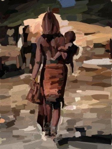 Pintura titulada "Mujer con niño a la…" por Regaliza, Obra de arte original, Oleo