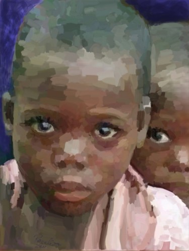 Painting titled "Niños africanos" by Regaliza, Original Artwork, Oil
