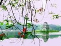 Pintura titulada "Pagoda junto al rio" por Regaliza, Obra de arte original, Oleo