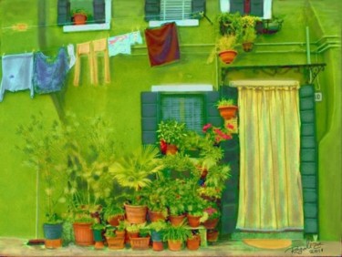 「Burano en verde」というタイトルの絵画 Regalizaによって, オリジナルのアートワーク, オイル