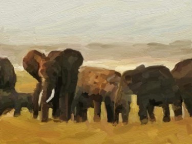 Pintura intitulada "Elefantes" por Regaliza, Obras de arte originais, Óleo