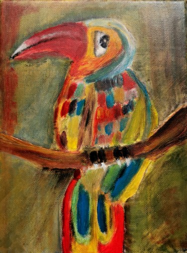 Painting titled "Tired Paradise Bird" by Regina Dem, Original Artwork, Oil