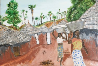 Pintura intitulada "African Village" por Regina Dem, Obras de arte originais, Acrílico