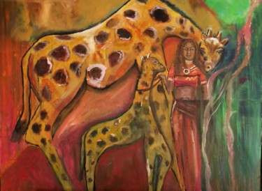 Malerei mit dem Titel "Giraffe Country" von Regina Dem, Original-Kunstwerk, Öl