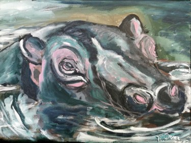 Peinture intitulée "Hippo bath" par Regina Dem, Œuvre d'art originale, Acrylique