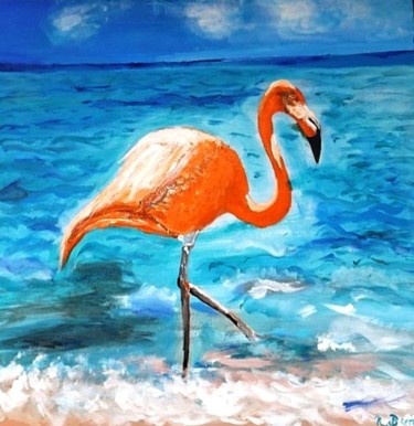 Malarstwo zatytułowany „Walk like a flamingo” autorstwa Regina Dem, Oryginalna praca, Akryl