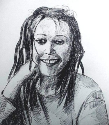Рисунок под названием "Selbstporträt Skizze" - Regina Dem, Подлинное произведение искусства, Шариковая ручка