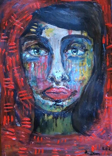 Malerei mit dem Titel "Der rote Schal" von Regina Dem, Original-Kunstwerk, Acryl