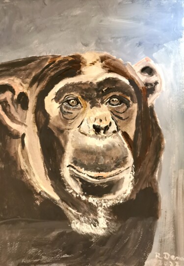 Painting titled "Chimpansee" by Regina Dem, Original Artwork, Acrylic