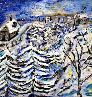 Painting titled "Winter Landscape" by Regina Dem, Original Artwork, Acrylic Mounted on Wood Stretcher frame