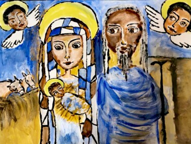 Painting titled "Nativity" by Regina Dem, Original Artwork, Acrylic