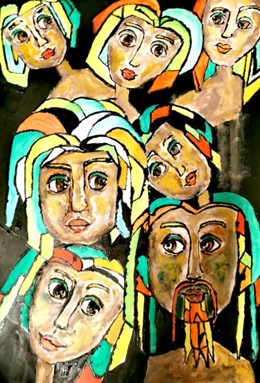 Malerei mit dem Titel "A very kind family" von Regina Dem, Original-Kunstwerk, Acryl