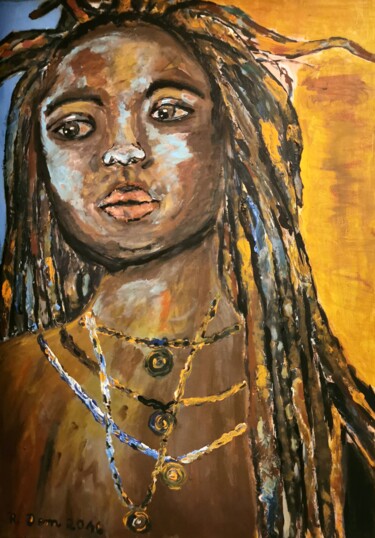 Картина под названием "Tribal boy" - Regina Dem, Подлинное произведение искусства, Акрил Установлен на Деревянная рама для н…