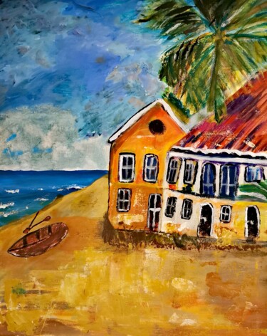 Painting titled "Beach Life" by Regina Dem, Original Artwork, Acrylic Mounted on Wood Stretcher frame