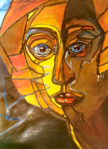 Painting titled "Two Faces 2" by Regina Dem, Original Artwork, Acrylic