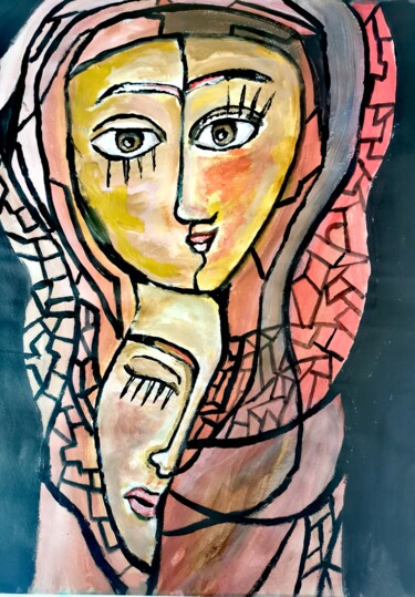 Malerei mit dem Titel "Two Faces 3" von Regina Dem, Original-Kunstwerk, Acryl