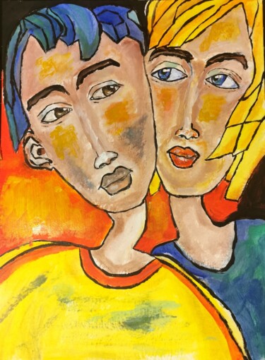 Painting titled "Mother and Son" by Regina Dem, Original Artwork, Acrylic