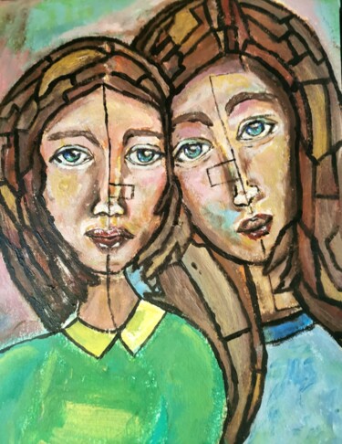 Painting titled "Good friends are ha…" by Regina Dem, Original Artwork, Acrylic
