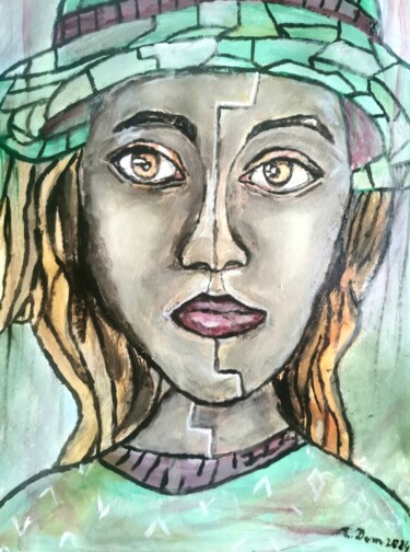 Malerei mit dem Titel "Die Skeptische" von Regina Dem, Original-Kunstwerk, Acryl
