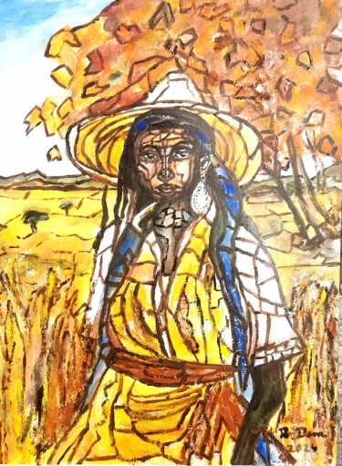 Peinture intitulée "Indigene farmer" par Regina Dem, Œuvre d'art originale, Acrylique