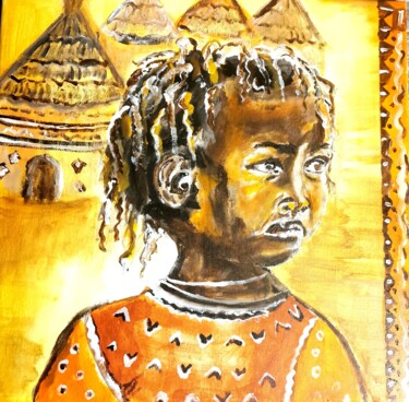 Painting titled "Village Child" by Regina Dem, Original Artwork, Acrylic