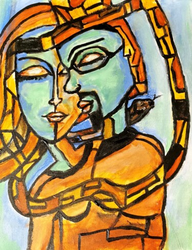 Painting titled "Verschlängelt" by Regina Dem, Original Artwork, Acrylic Mounted on Cardboard