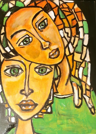 Malerei mit dem Titel "Mutter und Sohn-2" von Regina Dem, Original-Kunstwerk, Acryl Auf Keilrahmen aus Holz montiert