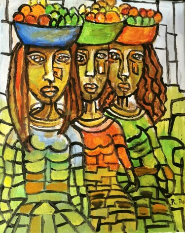 Peinture intitulée "The fruitsellers" par Regina Dem, Œuvre d'art originale, Acrylique Monté sur Châssis en bois