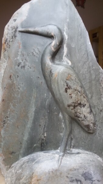 Sculpture titled "Graureiher - Grey h…" by Regina Hermann, Original Artwork, Stone