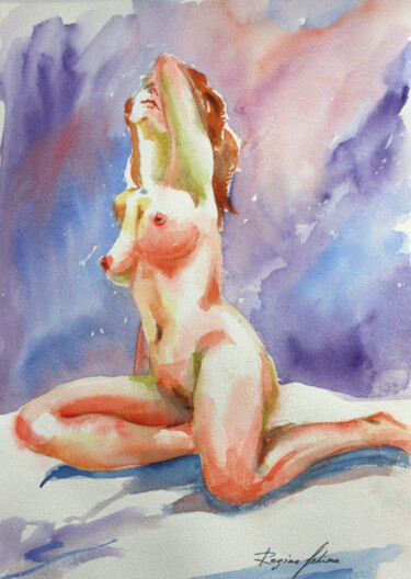 Nude Painting titled "Nude" by Regina Ishina, Original Art, Watercolor