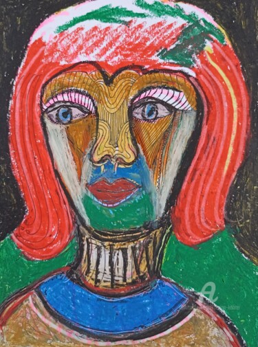Painting titled "Woman with red hair" by Regina Kehrer, Original Artwork, Pastel