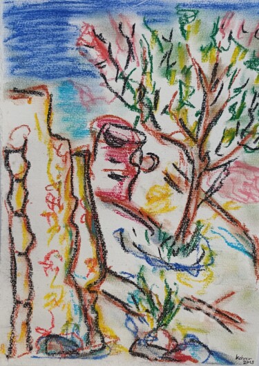 Peinture intitulée "Der Mann im Garten" par Regina Kehrer, Œuvre d'art originale, Pastel