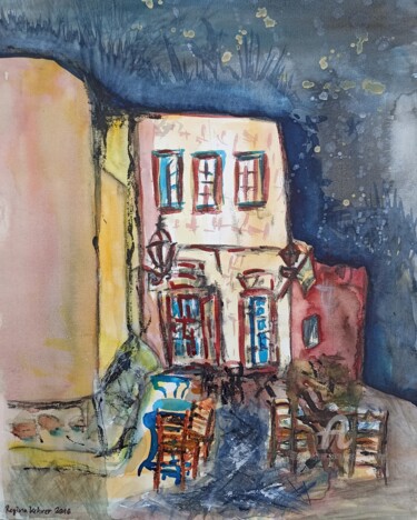 Painting titled "Chora at night with…" by Regina Kehrer, Original Artwork, Watercolor