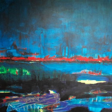 Malerei mit dem Titel "Nacht im Hafen" von Regina Lieder- Schönn, Original-Kunstwerk, Acryl