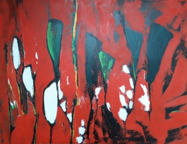 Malerei mit dem Titel "Bllüte auf Rot" von Regina Lieder- Schönn, Original-Kunstwerk, Acryl