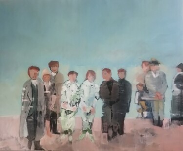 Pintura intitulada "Gruppe am Strand" por Regina Schween, Obras de arte originais, Óleo Montado em Armação em madeira