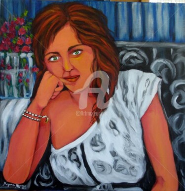 Pintura intitulada "Retrato de mulher" por Regina Affonso, Obras de arte originais