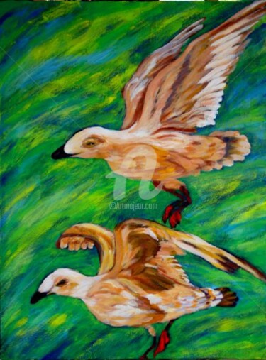 Pintura intitulada "O voo das gaivotas" por Regina Affonso, Obras de arte originais