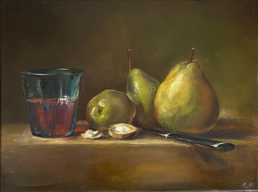 Painting titled "Pears, Walnuts and…" by Regina Baybikova, Original Artwork, Oil