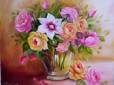 Painting titled "FLORES DIVERSAS" by Regina Schwingel, Original Artwork, Oil