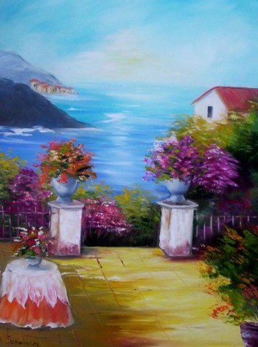 Painting titled "jardim" by Regina Schwingel, Original Artwork